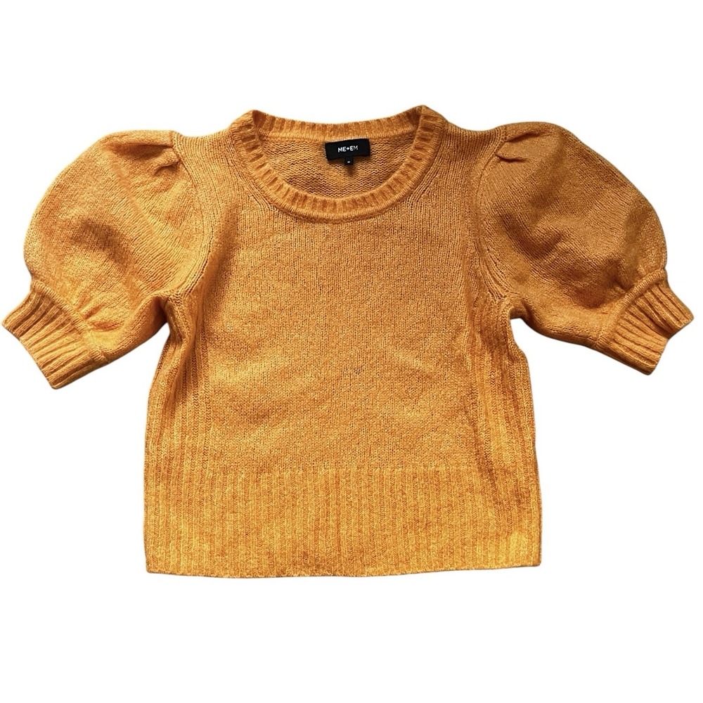ME+EM Puff SleeveCashmere Silk Sweater Orange